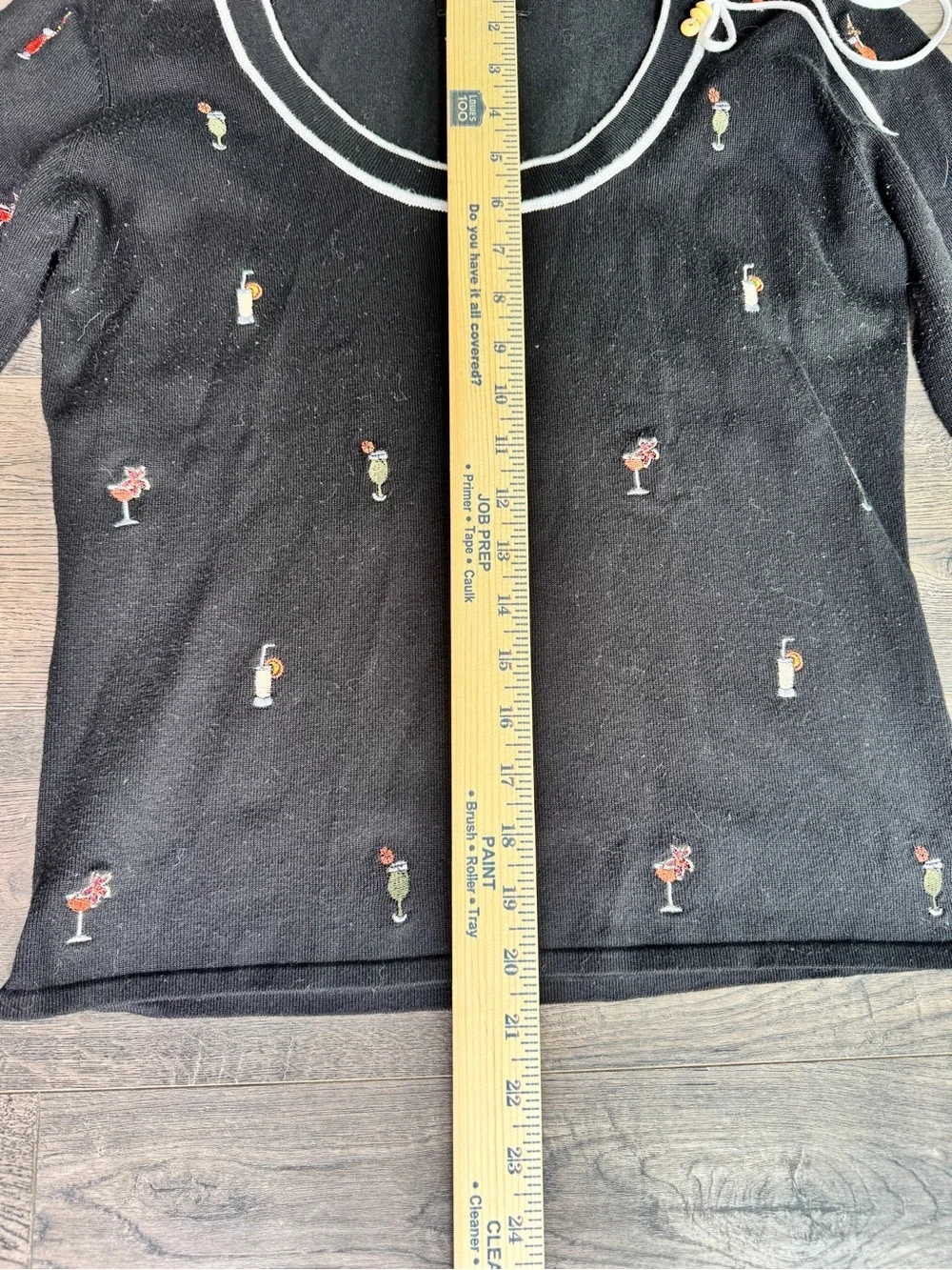 Peck & Peck Black Scoop Neck Sweater with Cocktail Embroidery